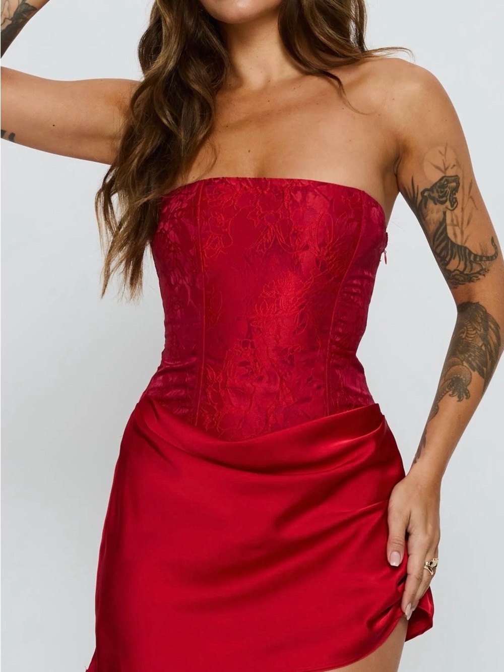 Princess Polly Strapless Red Lace Bodice Mini Dress Jenevieve size 4